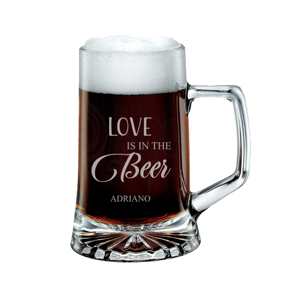 Bicchiere di birra con nome, logo, immagine