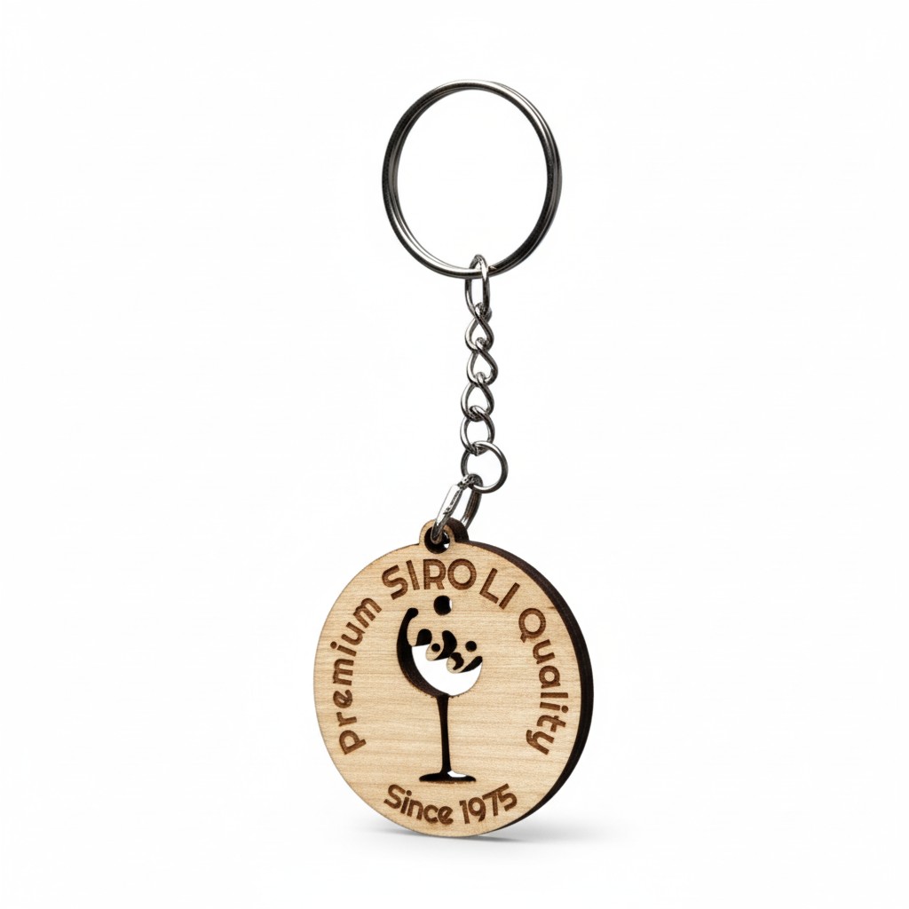 Portachiavi in legno tondo personalizzato con incisione laser - Diam. 5 cm