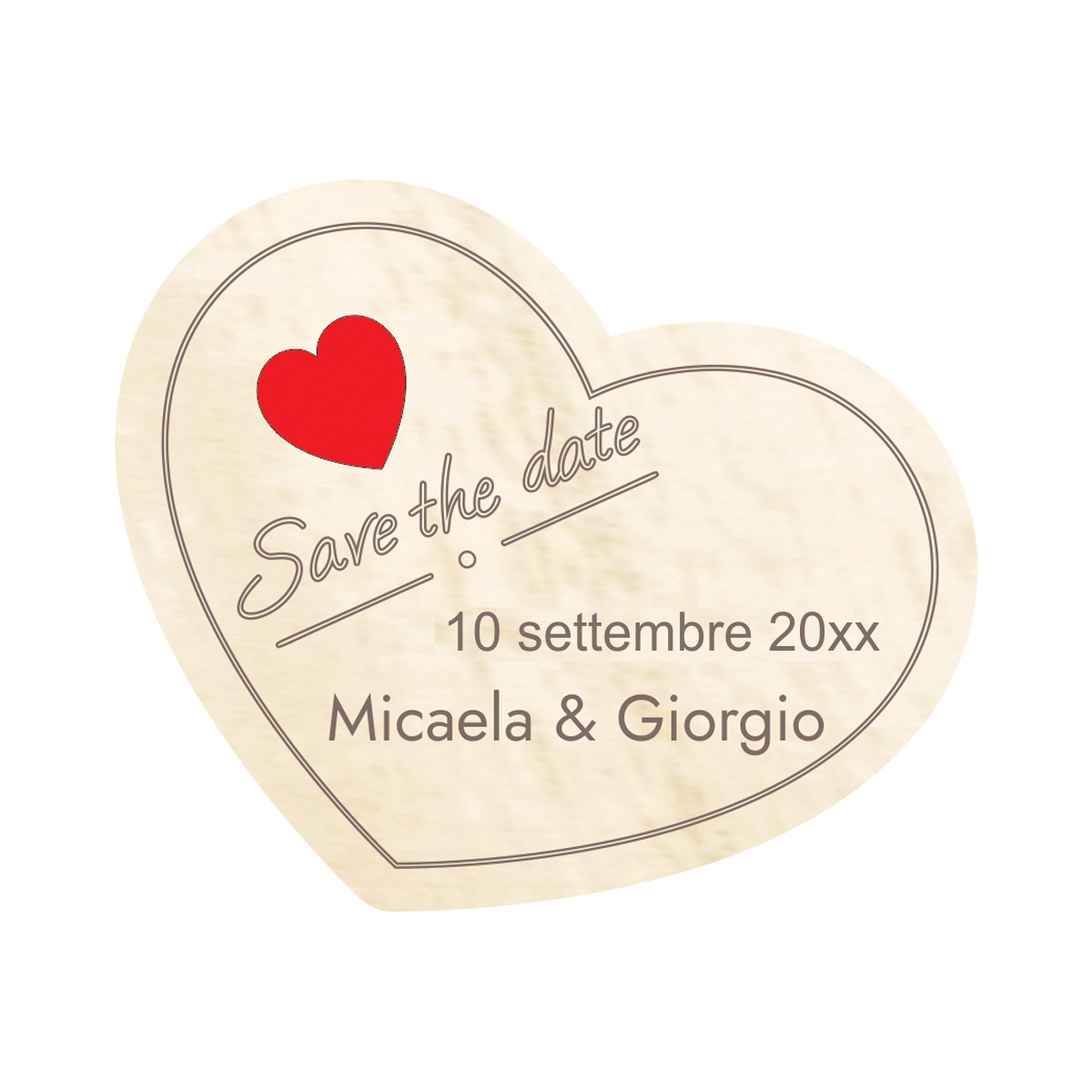 Save the Date in legno con inserto adesivo acrilico rosso