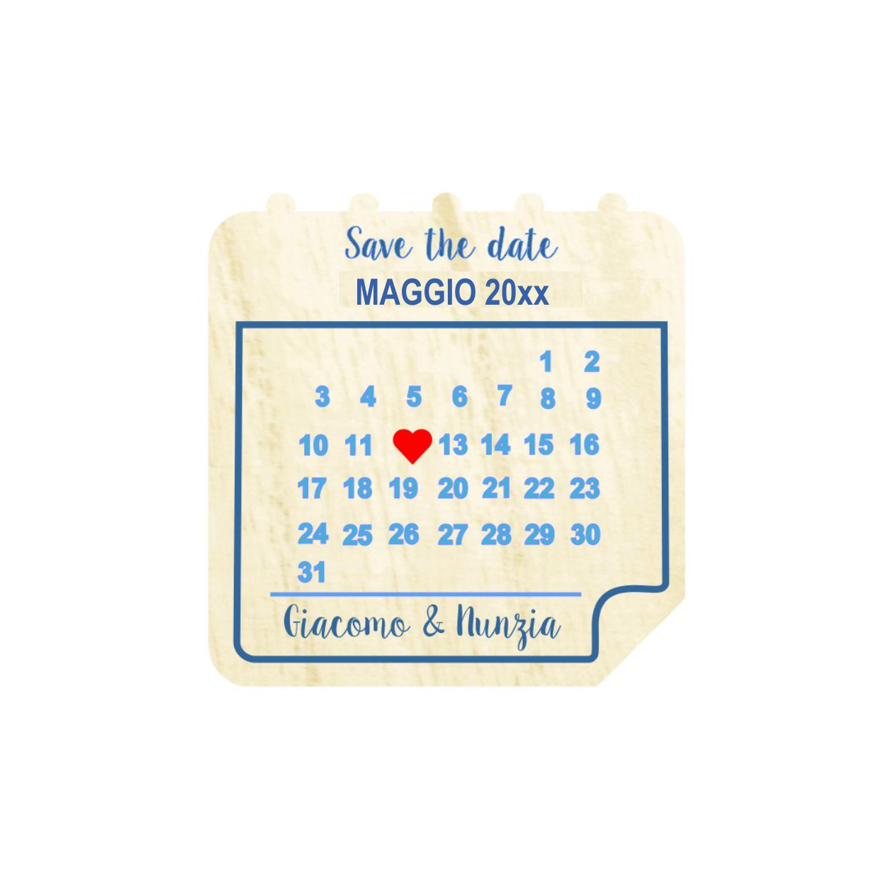 Save the Date in legno a colori con calendario