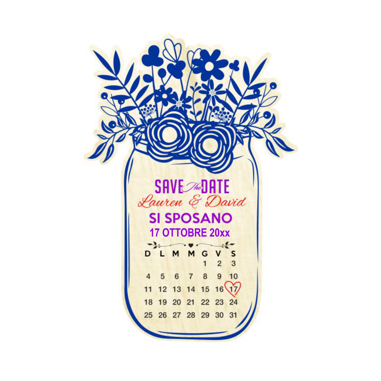 Save the Date in legno a colori - vaso con calendario