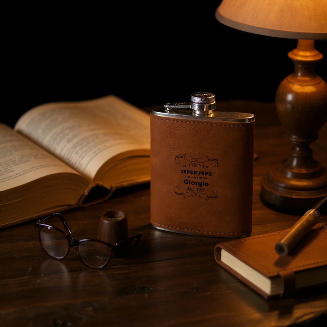 Fiaschetta in acciaio inox personalizzabile con incisione laser - Marrone LaserLeather