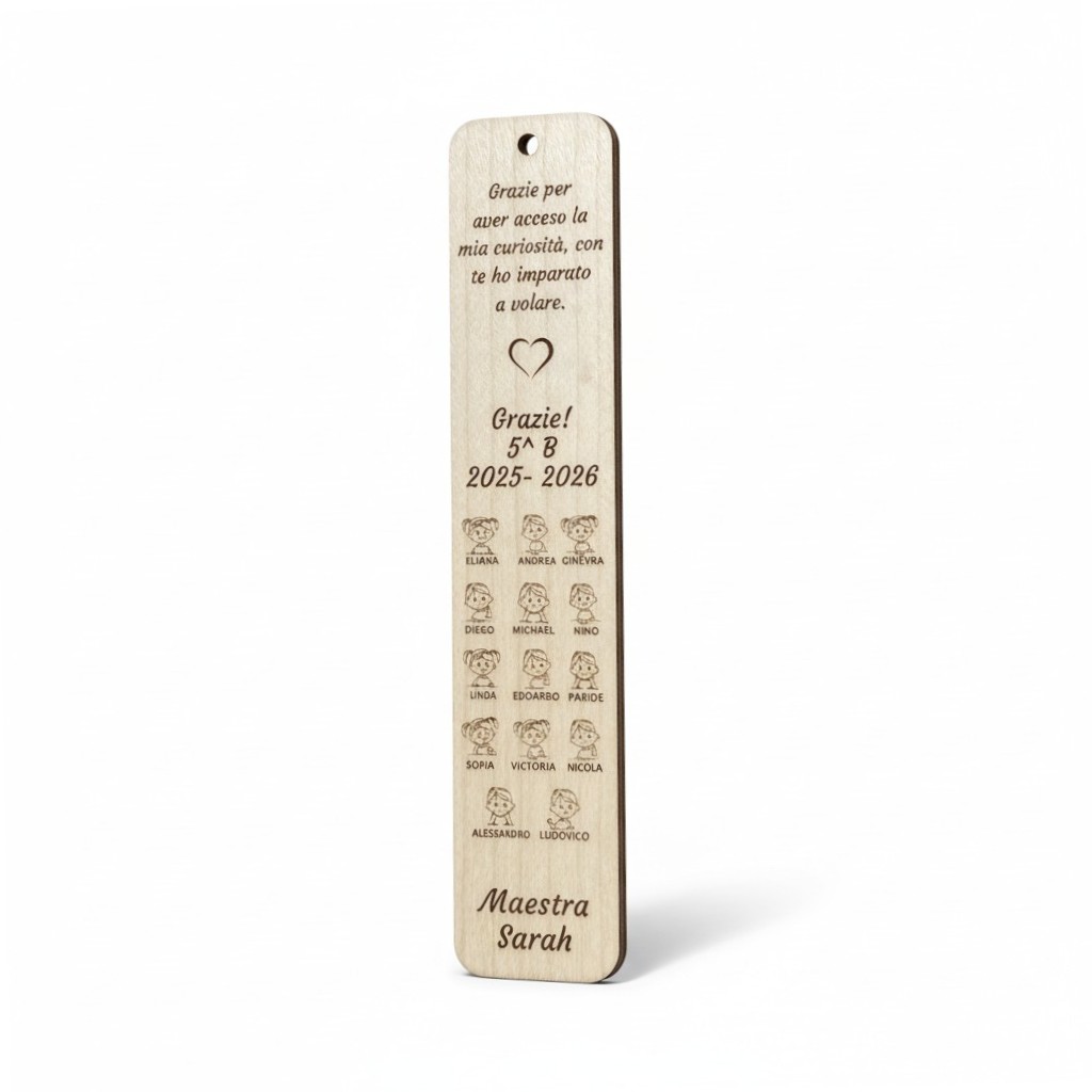 Kit Segnalibro per maestre in legno acero neutro e colorato + penna legno Alice - immagine 12