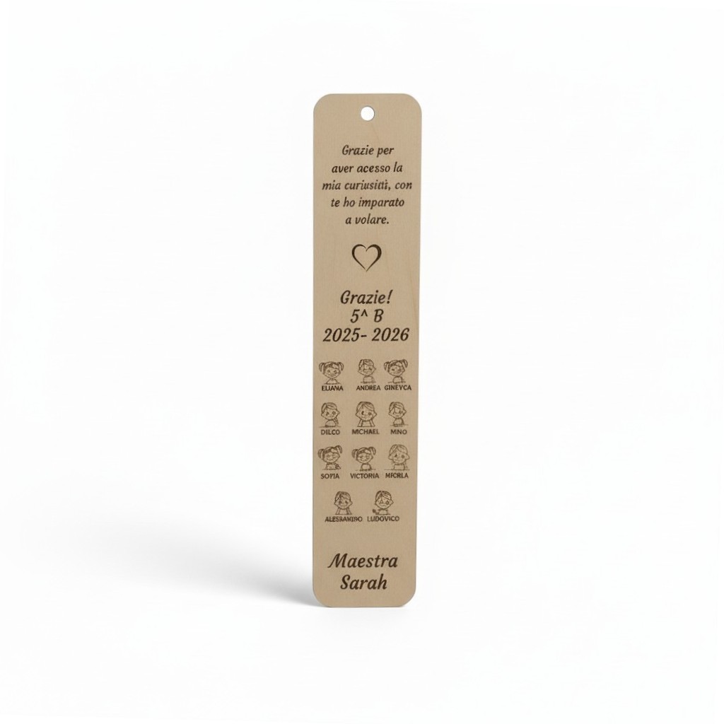 Kit Segnalibro per maestre in legno acero neutro e colorato + penna legno Alice - immagine 14