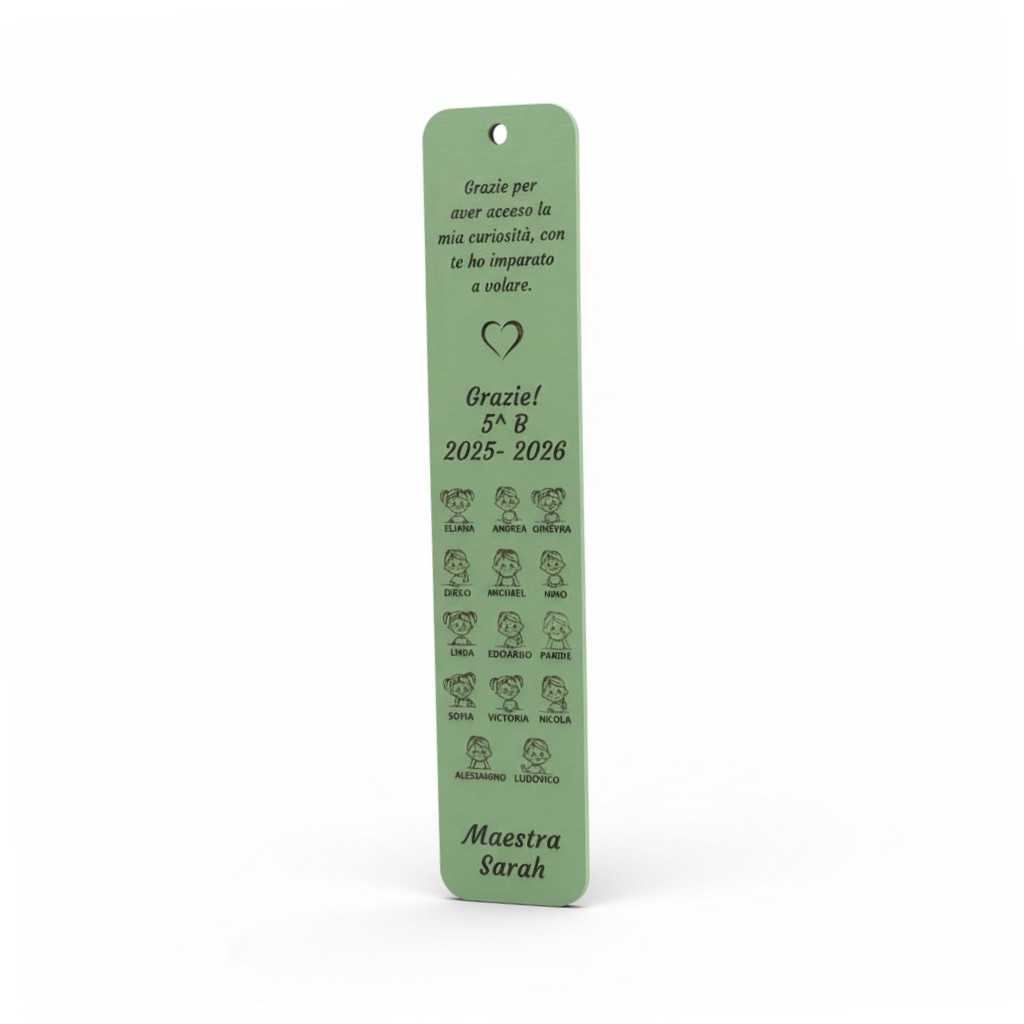 Kit Segnalibro per maestre in legno acero neutro e colorato + penna legno Alice - immagine 16