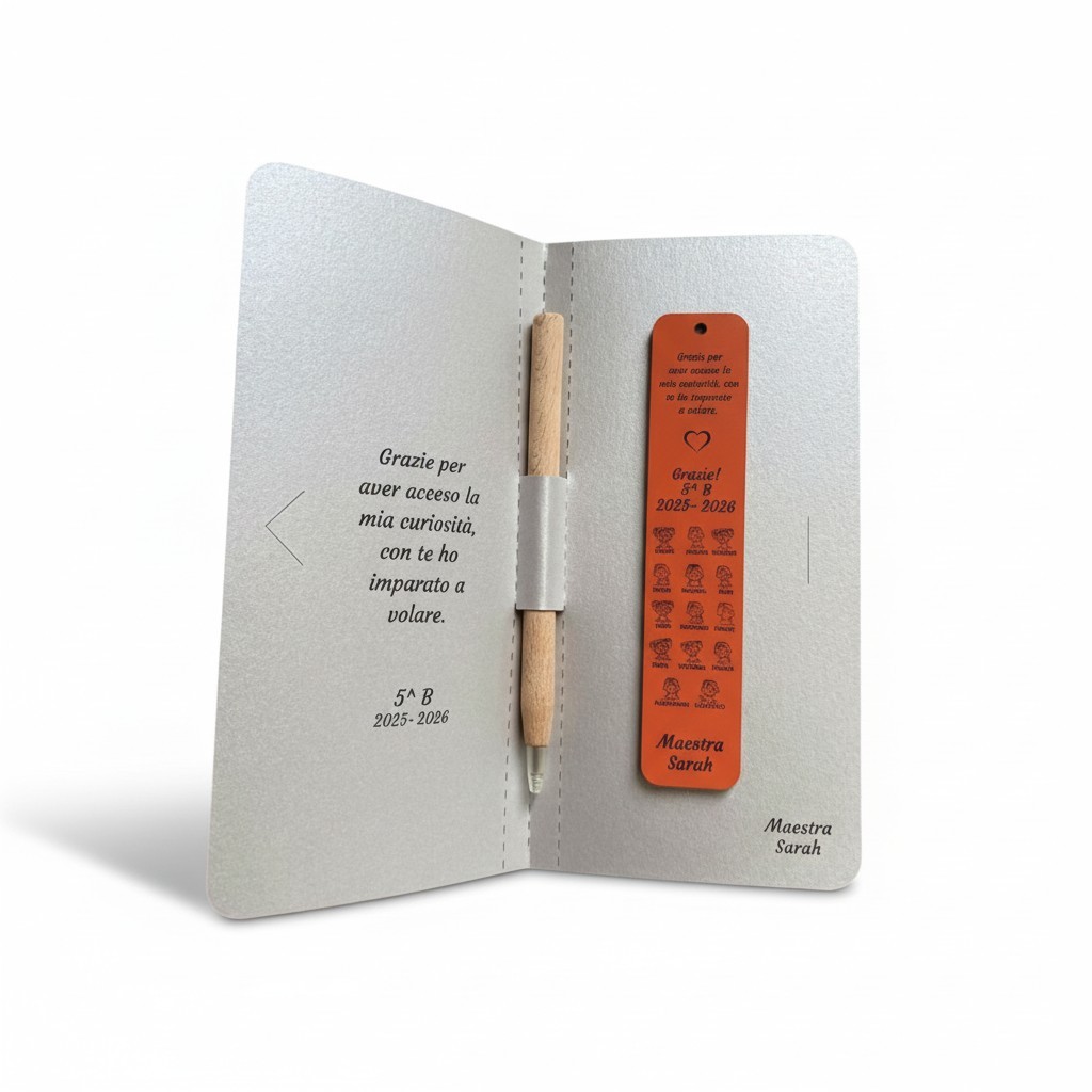 Kit Segnalibro per maestre in legno acero neutro e colorato + penna legno Alice