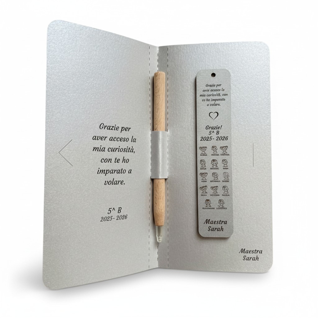 Kit Segnalibro per maestre in legno acero neutro e colorato + penna legno Alice