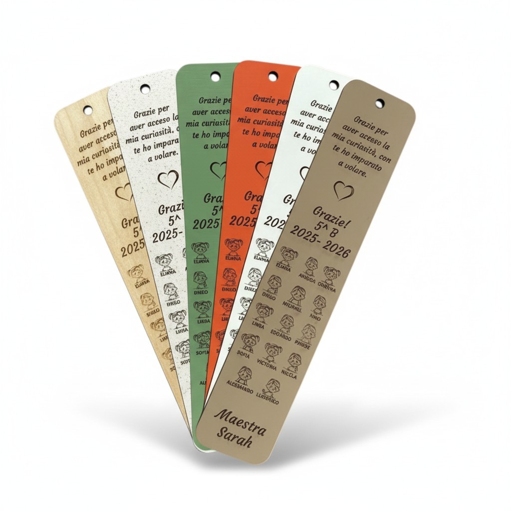 Kit Segnalibro per maestre in legno acero neutro e colorato + penna legno Alice - immagine 11